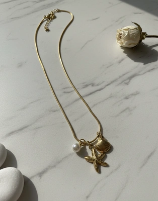 Gold-Tone Beach Charm Snake Chain Necklace