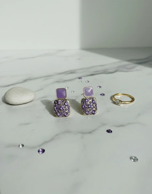 Lilac Crystal Block Drop Earrings