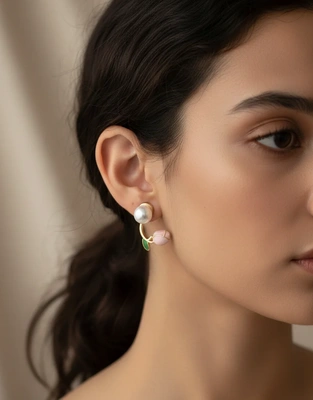 Rosebud Pearl Charm Studs