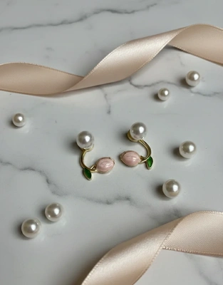 Rosebud Pearl Charm Studs