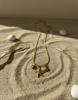 Gold-Tone Beach Charm Snake Chain Necklace