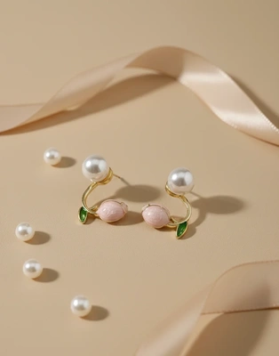 Rosebud Pearl Charm Studs
