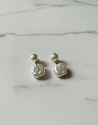 Square Baroque Pearl Drop Earrings