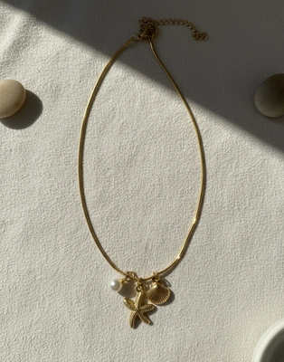 Gold-Tone Beach Charm Snake Chain Necklace