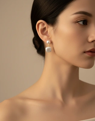 Square Baroque Pearl Drop Earrings