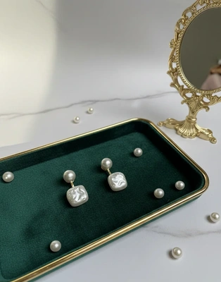 Square Baroque Pearl Drop Earrings