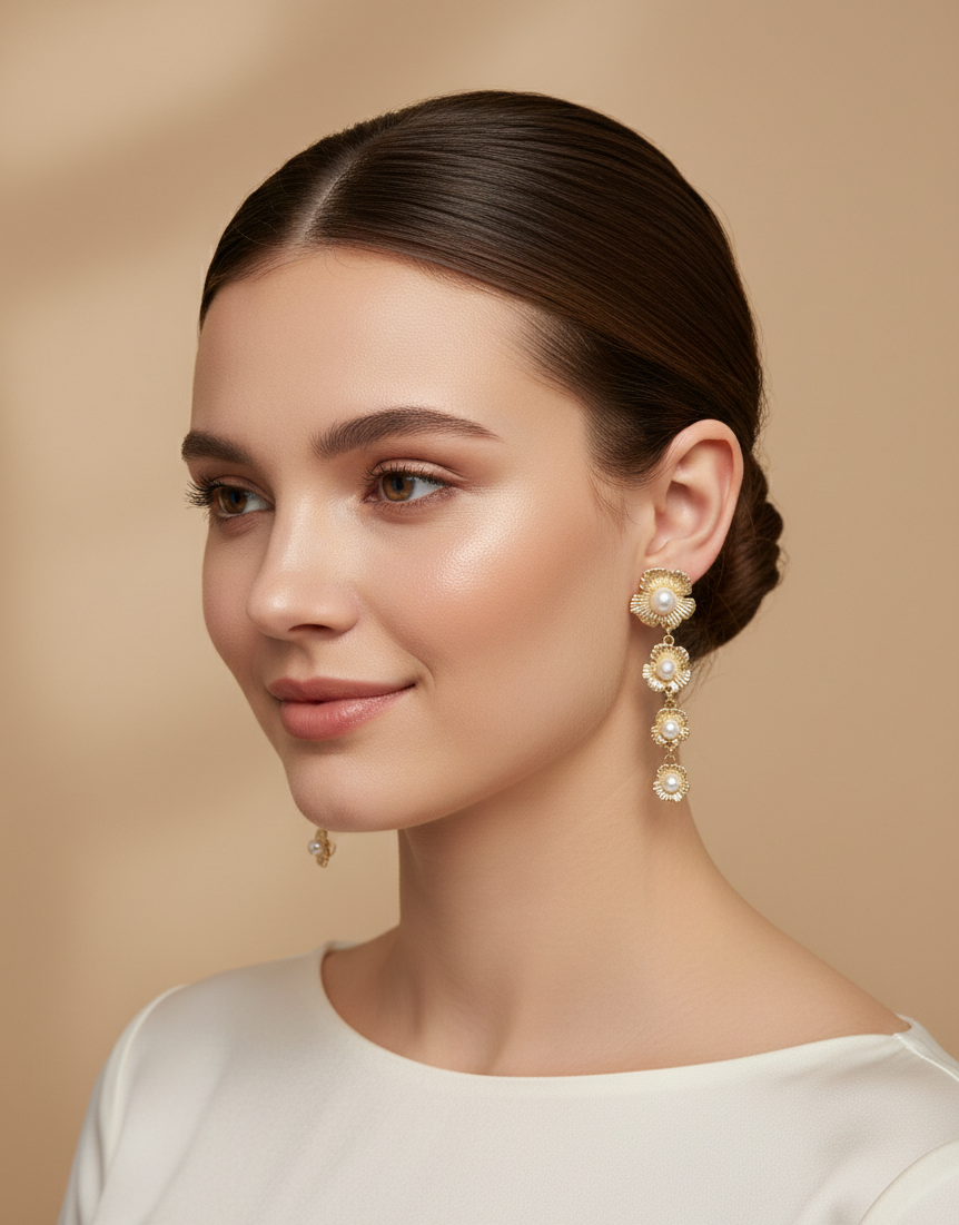Floral Pearl Drop Earrings