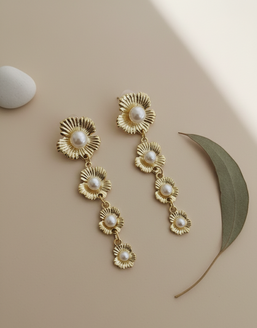 Floral Pearl Drop Earrings