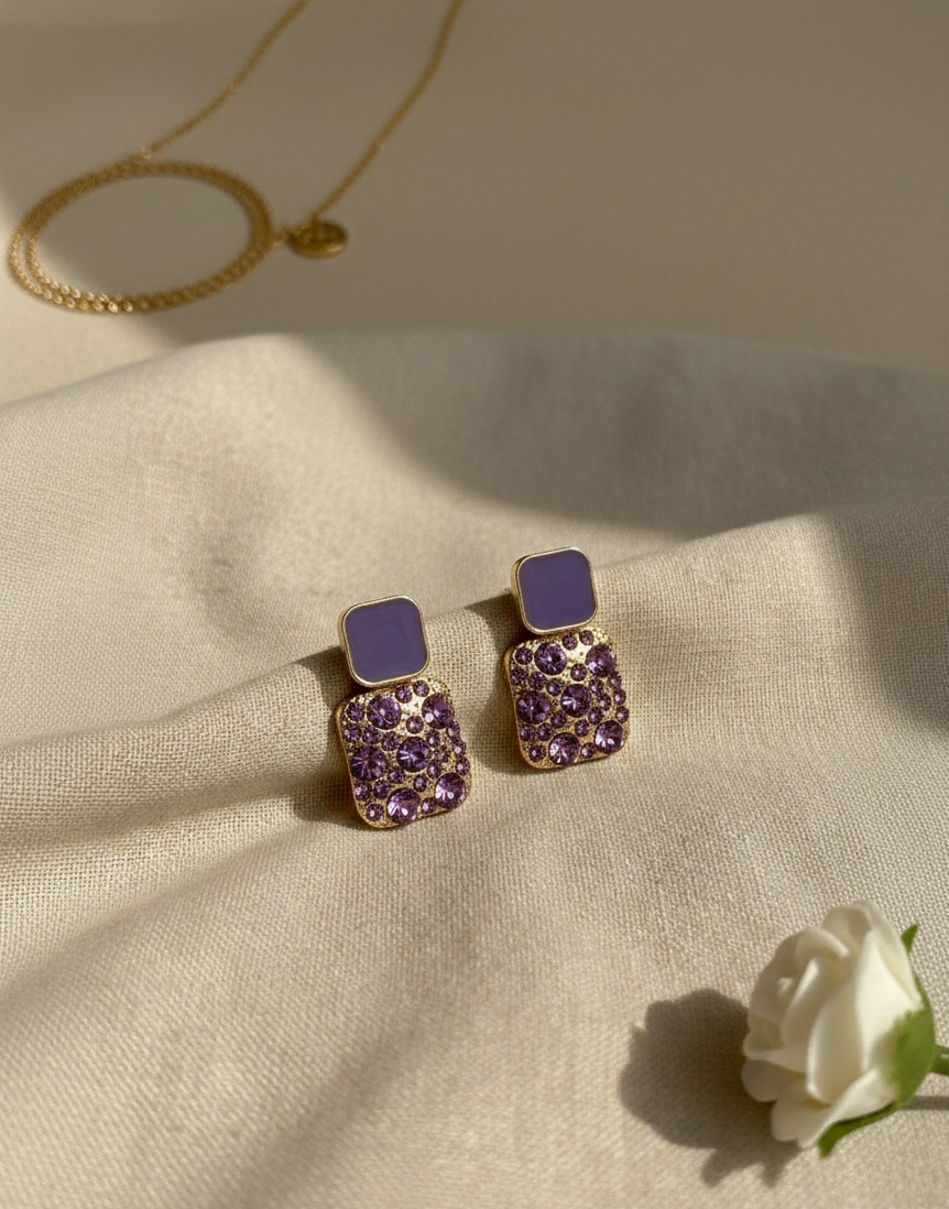 Lilac Crystal Block Drop Earrings