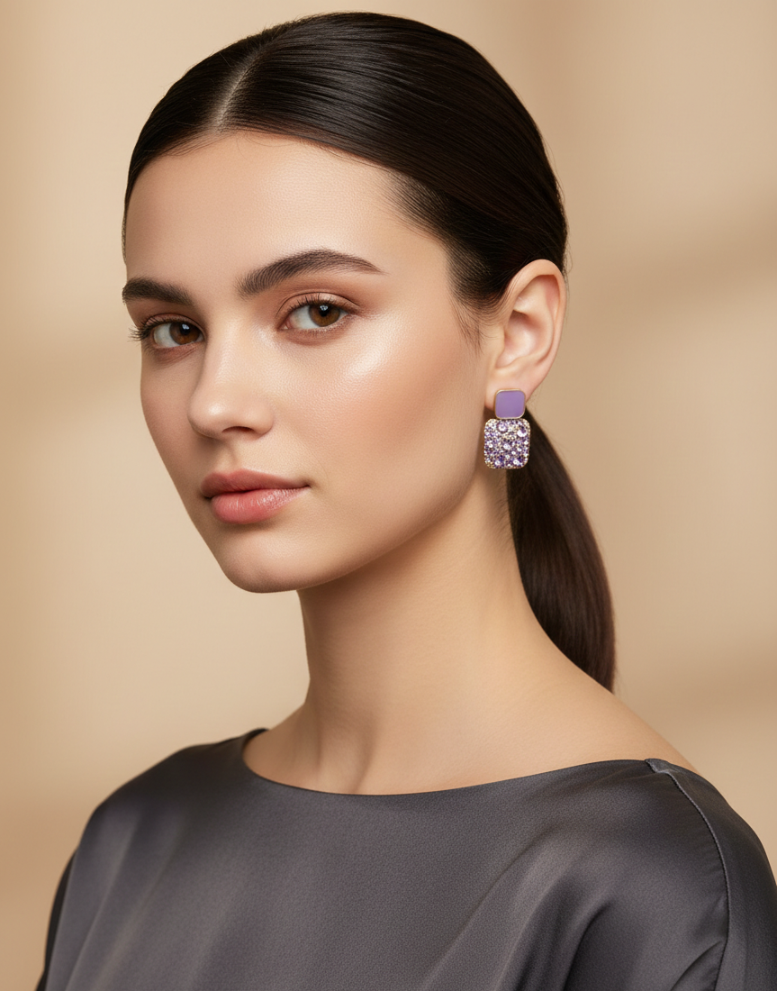 Lilac Crystal Block Drop Earrings