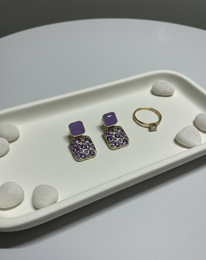 Lilac Crystal Block Drop Earrings