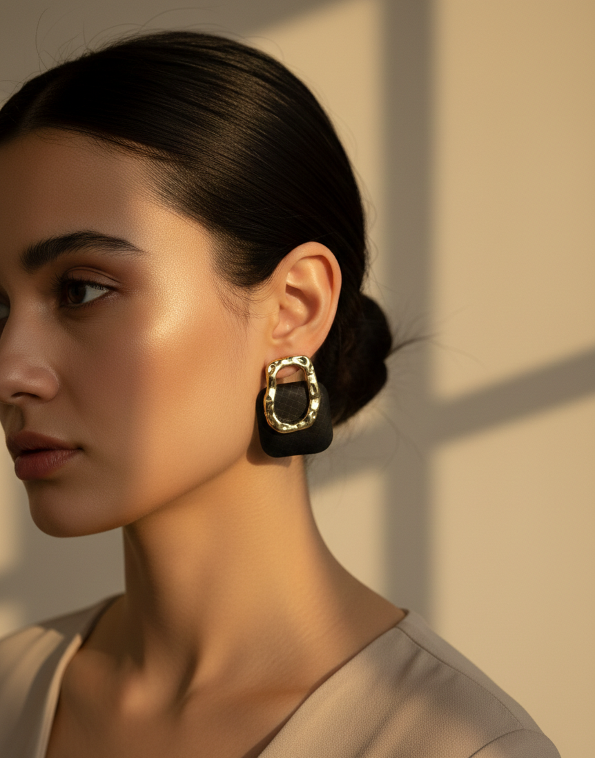 Midnight Onyx Gold-Tone Drop Earrings