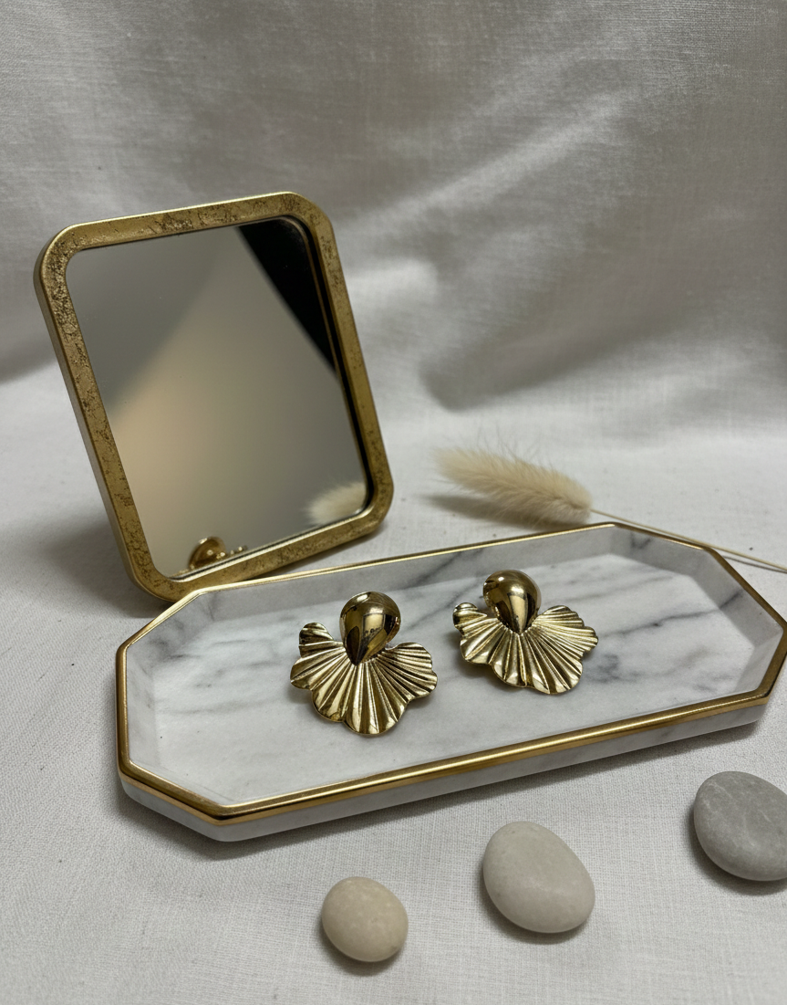 Sculpted Gold Fan Earrings