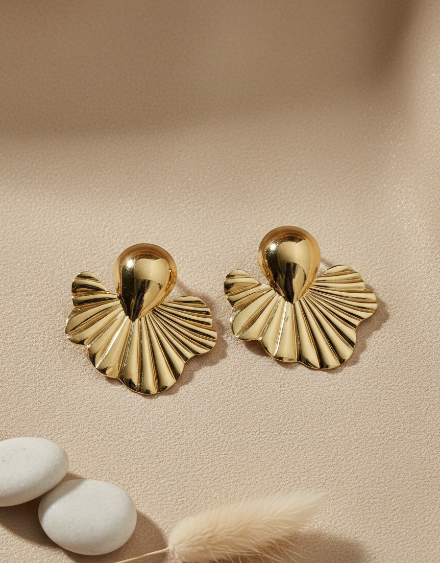 Sculpted Gold Fan Earrings