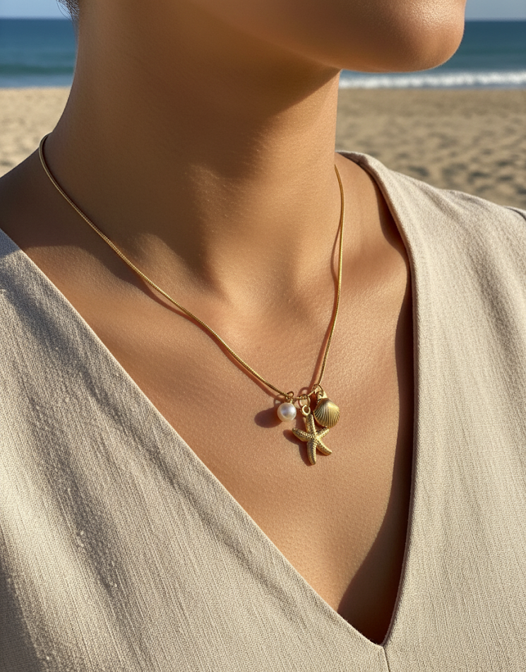 Gold-Tone Beach Charm Snake Chain Necklace