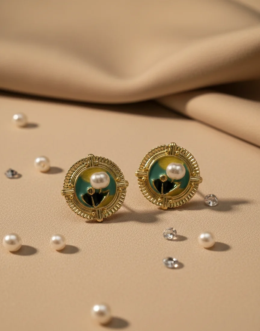 Vintage Bloom Pearl Stud Earrings