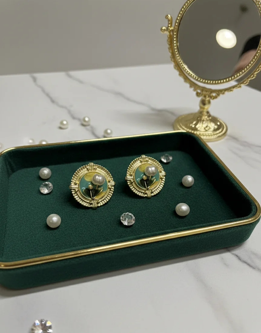 Vintage Bloom Pearl Stud Earrings