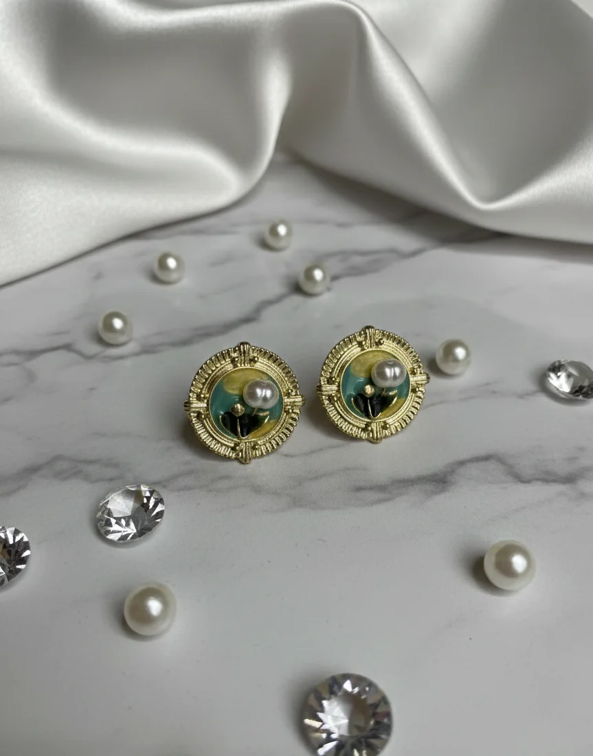 Vintage Bloom Pearl Stud Earrings