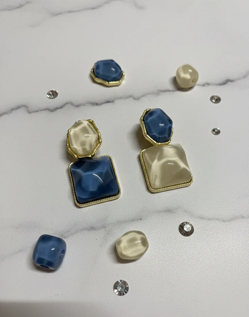 Ocean Mist Dual-Tone Geometric Earrings