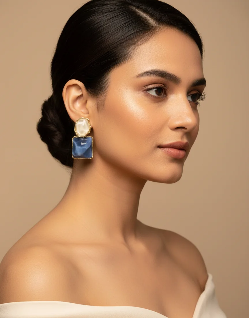 Ocean Mist Dual-Tone Geometric Earrings