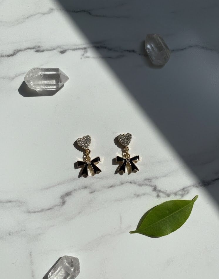 Heart and Bow Stud Earrings