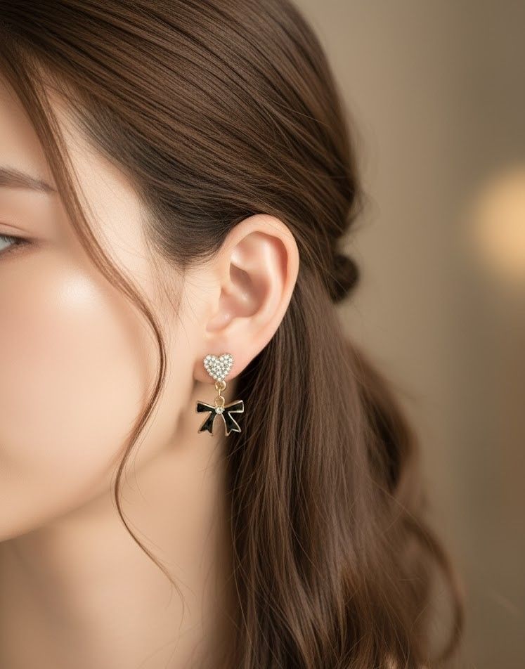 Heart and Bow Stud Earrings